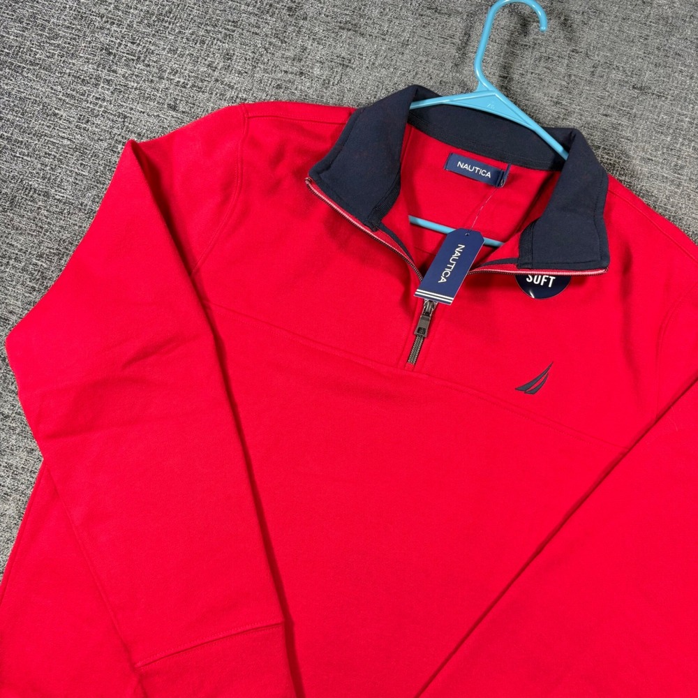 Nautica Quarter Zip Pullover Mens Medium Red Embroidered Logo K2787T Super Soft